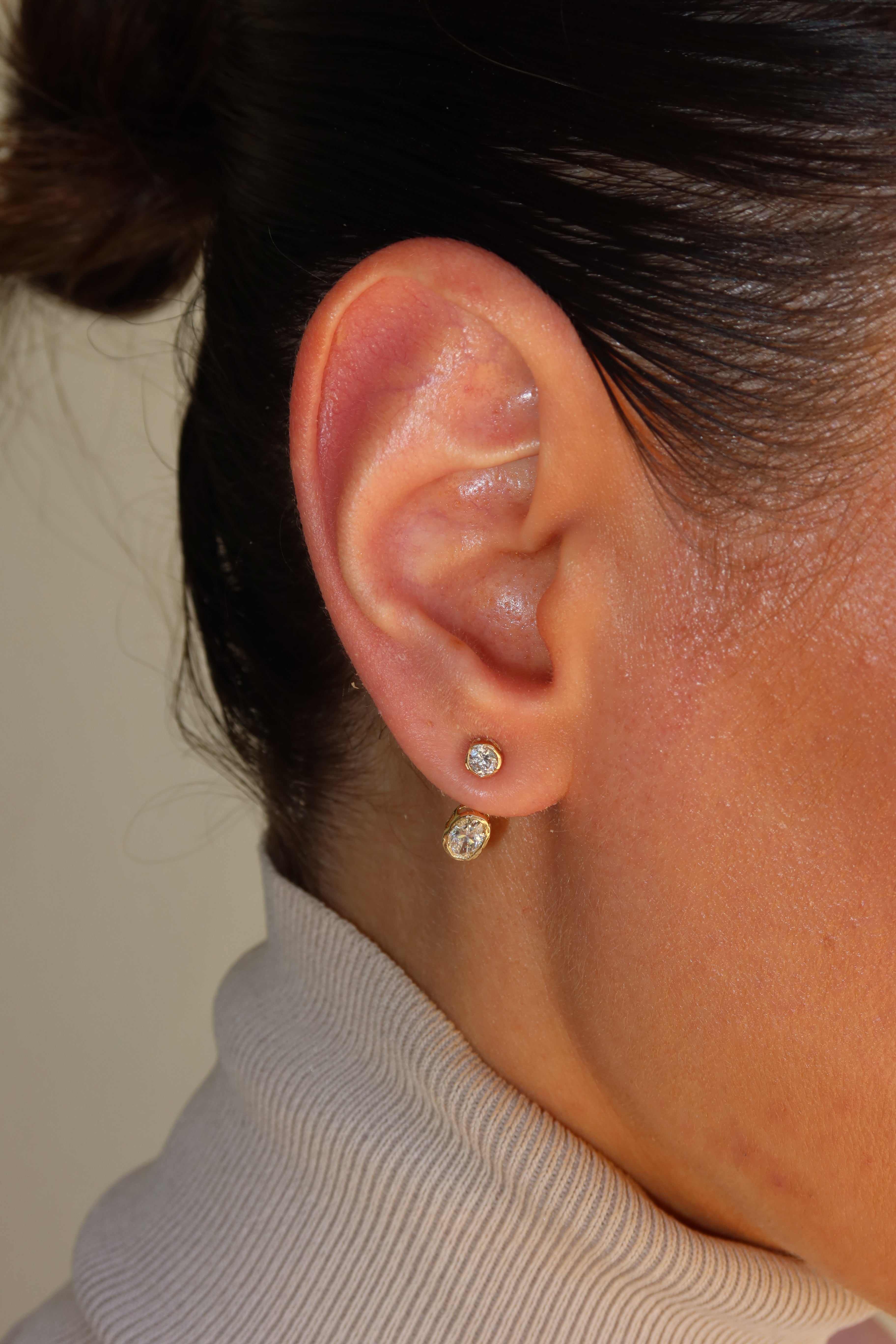 Lab Diamond Stud Earrings with Detachable Ear Jacket