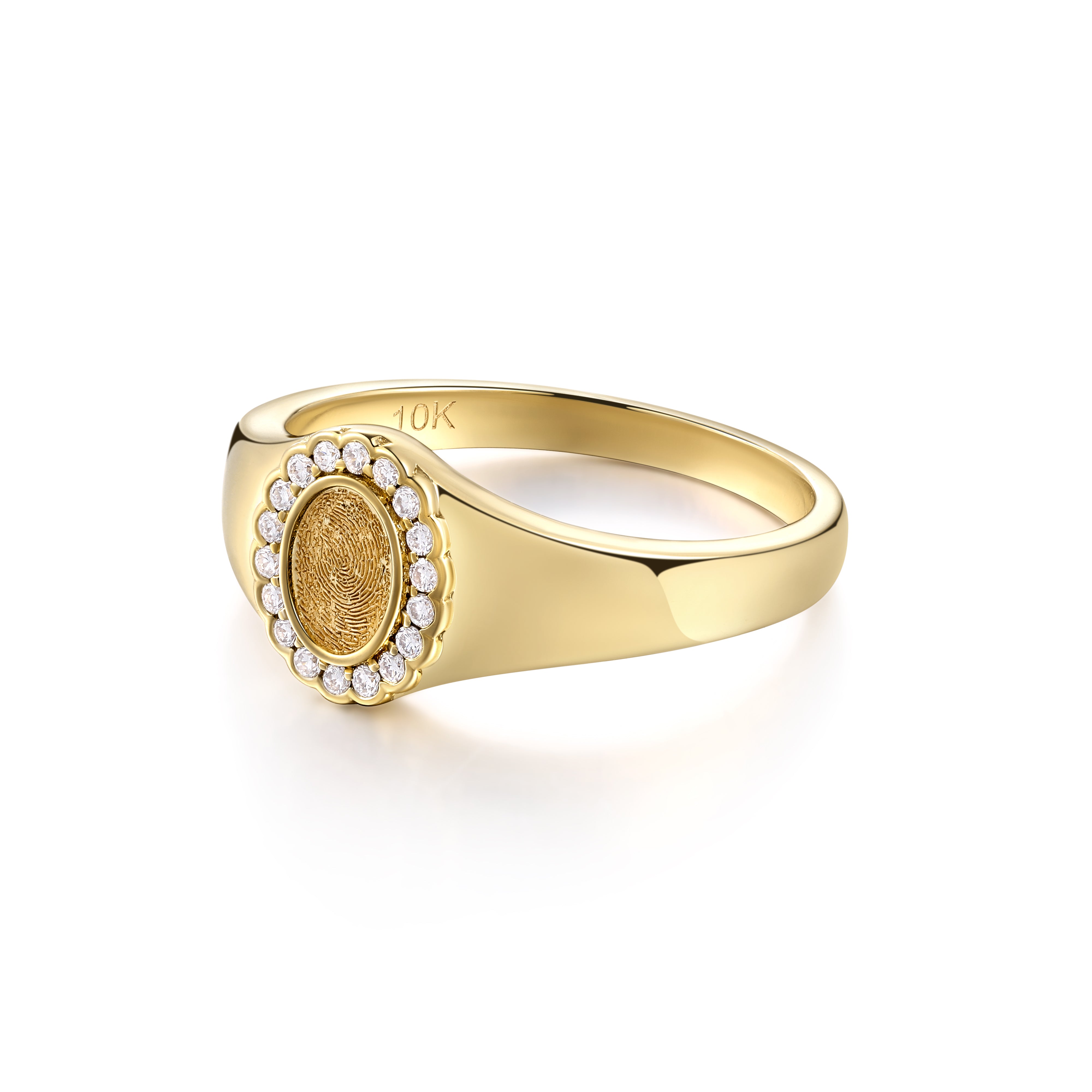 fingerprint memorial ring in 10 karat yellow gold with lab diamonds