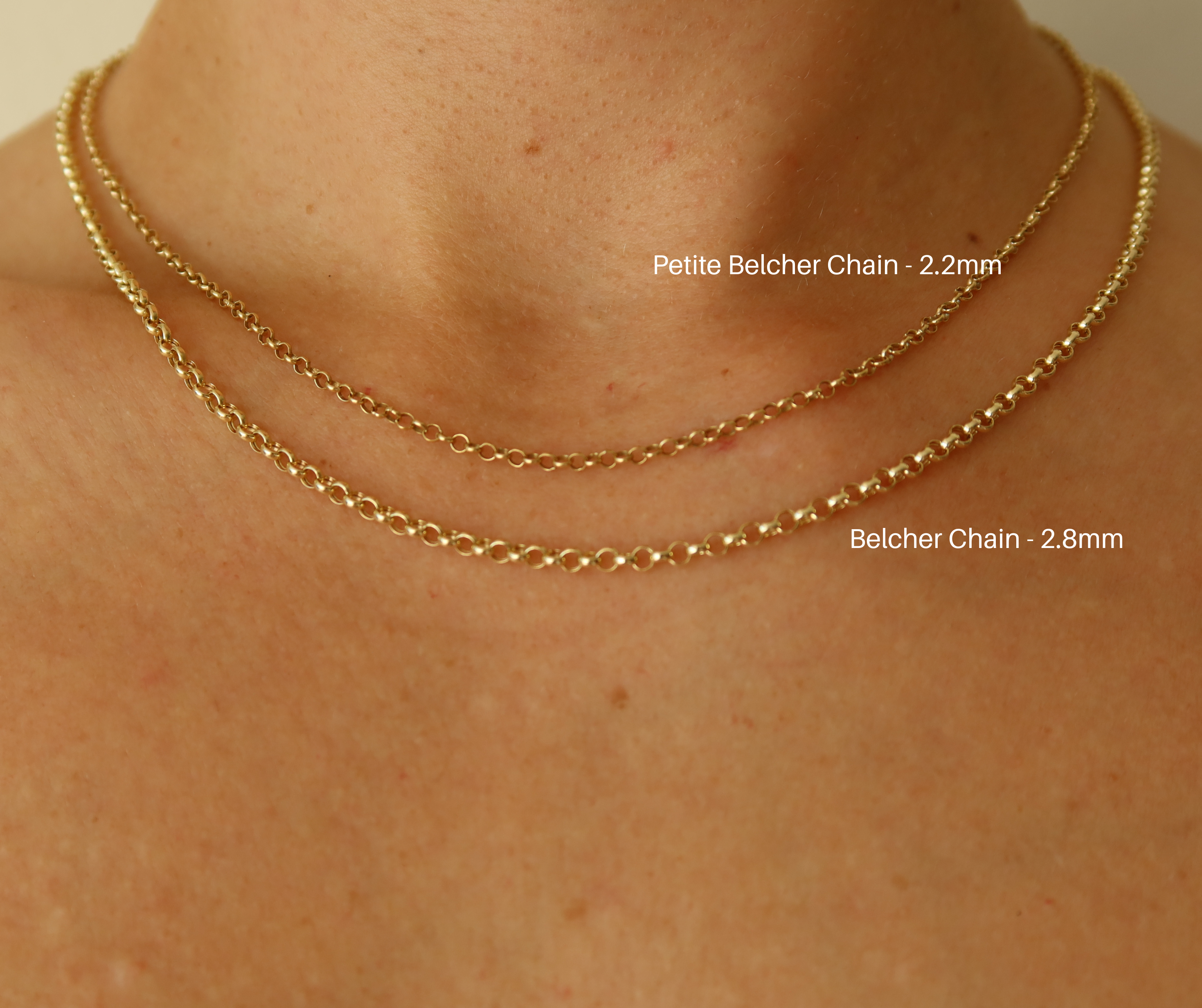 comparison of yellow gold belcher chain sizes