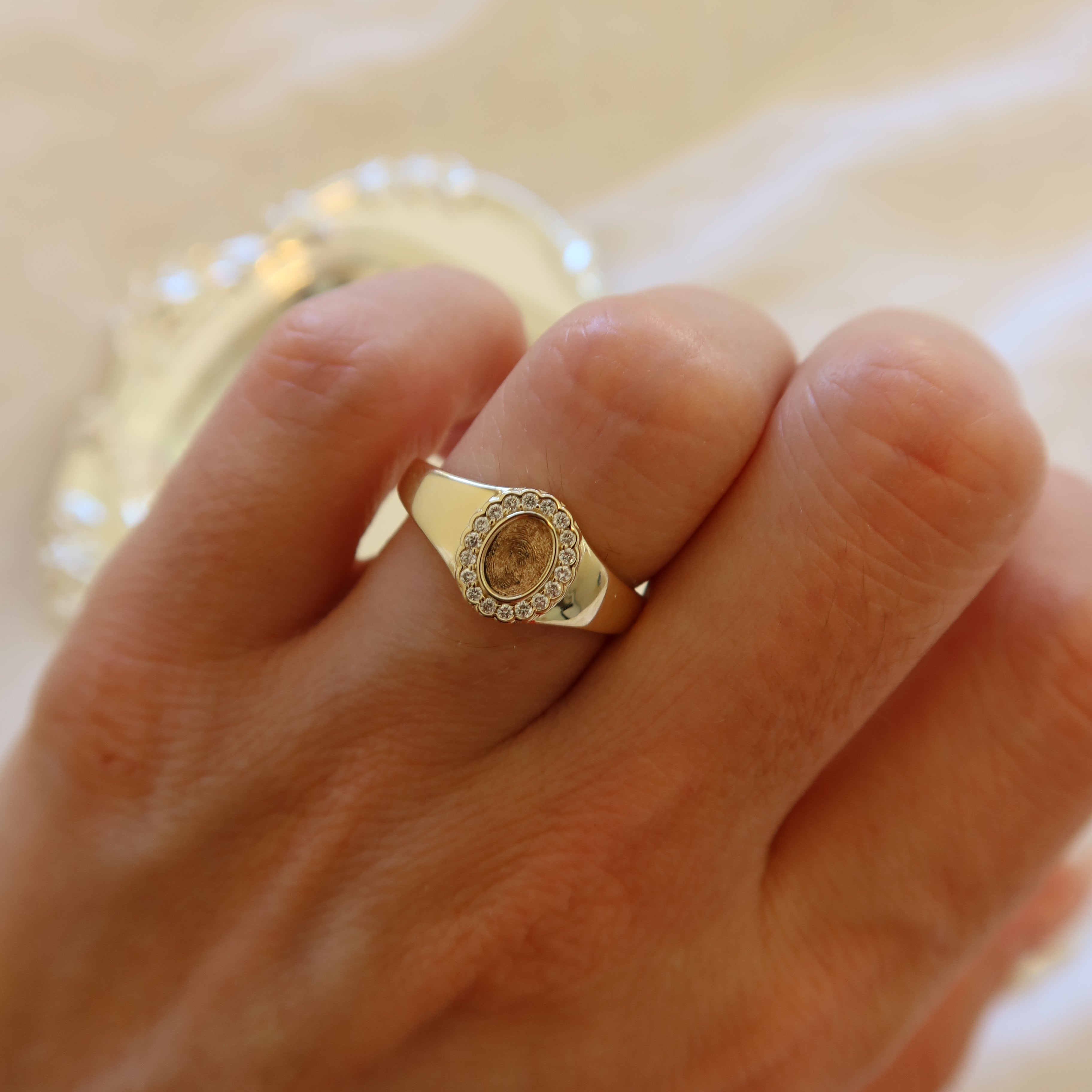 fingerprint memorial ring in 10 karat yellow gold with lab diamonds