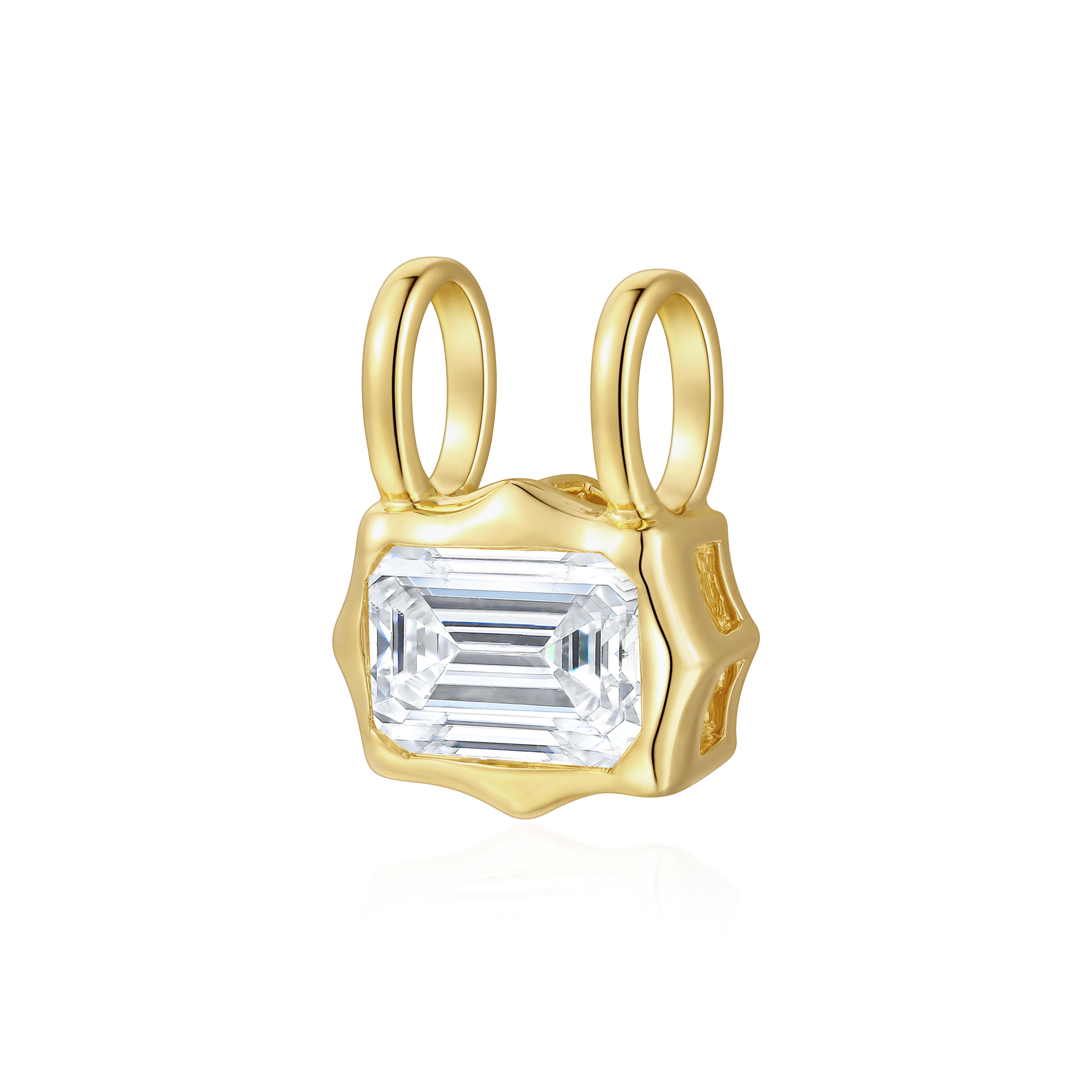 emerald cut diamond bezel pendant with double loop
