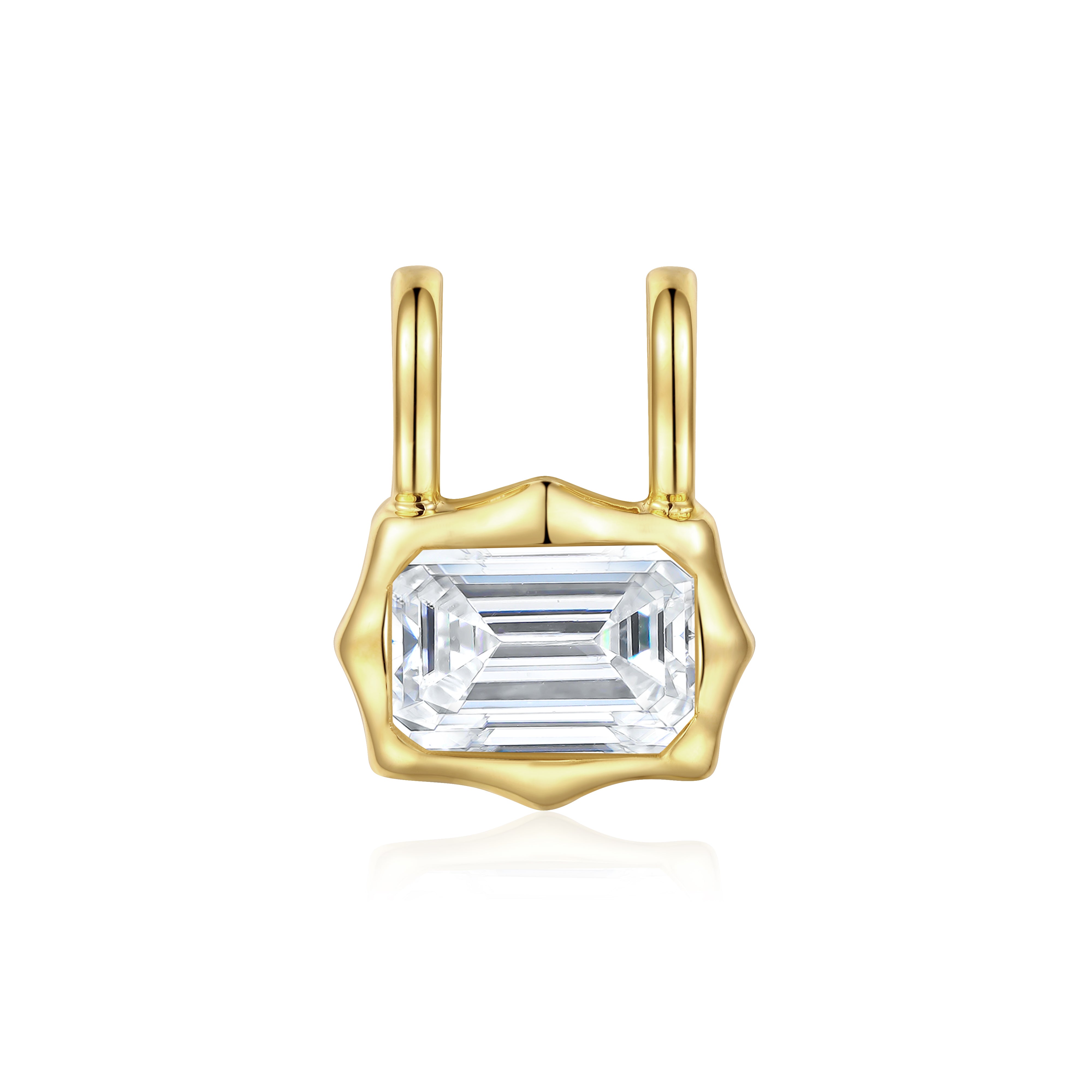 emerald cut diamond bezel pendant with double loop
