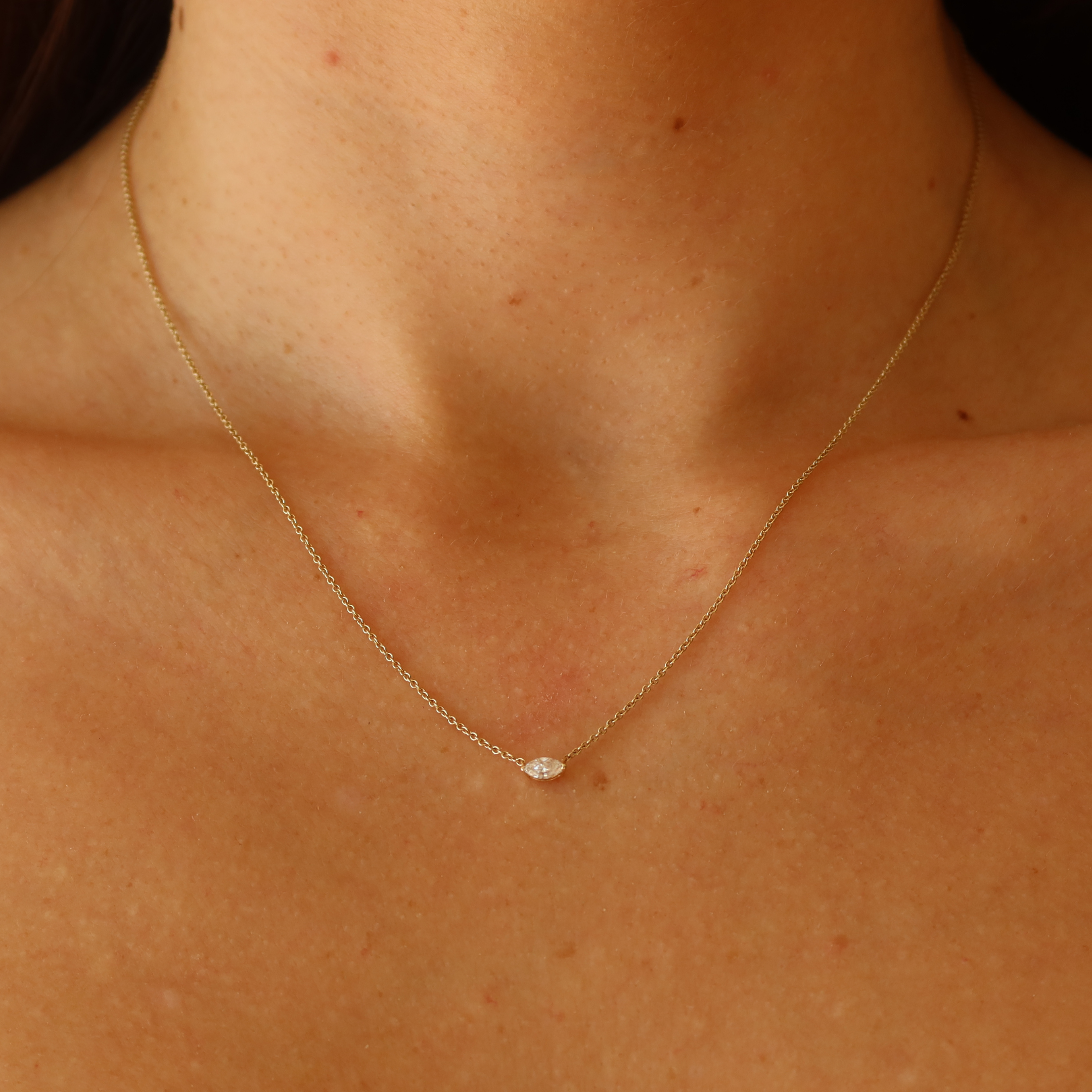 marquise lab diamond necklace in 10 karat yellow gold