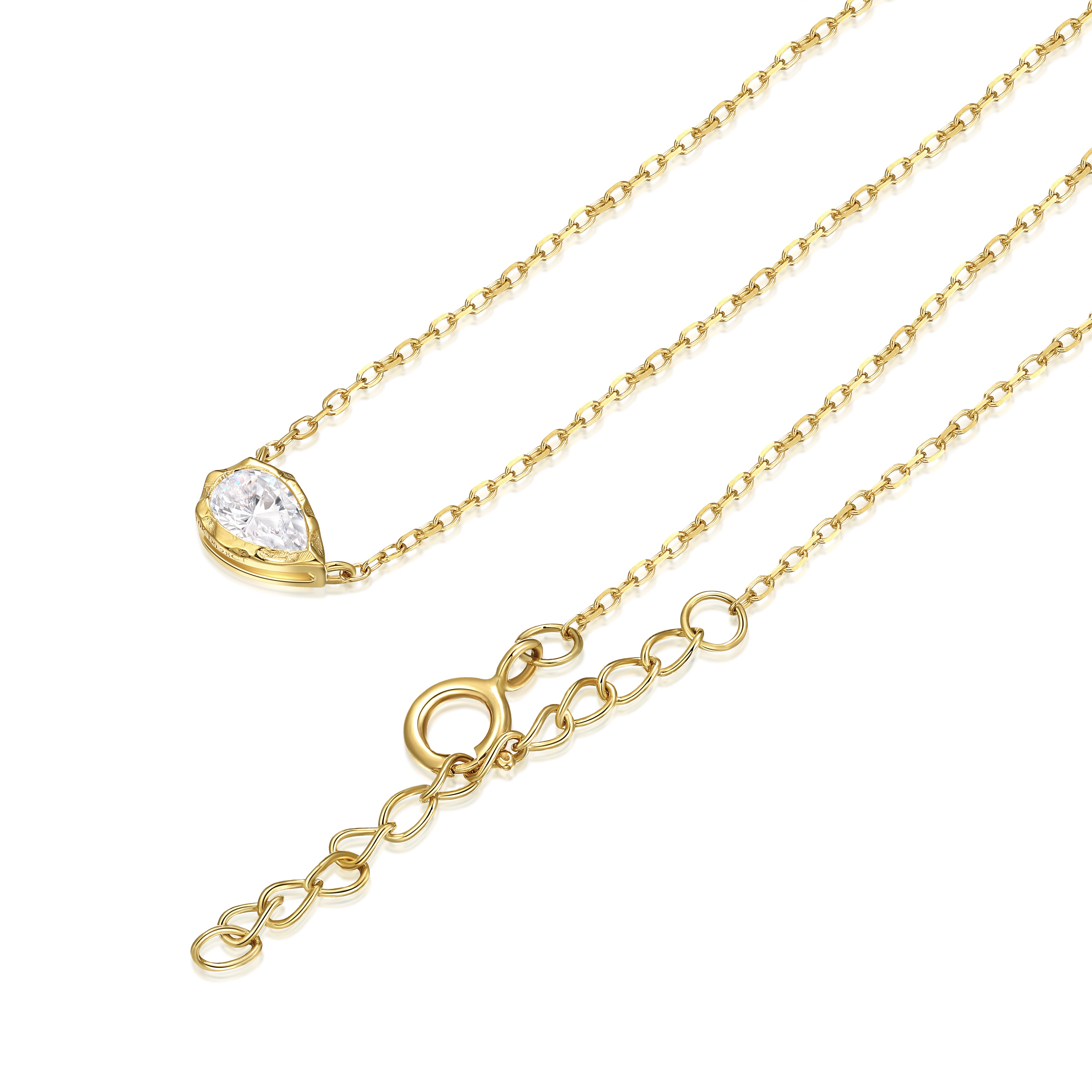 melted pear diamond bezel necklace in 10 karat yellow gold