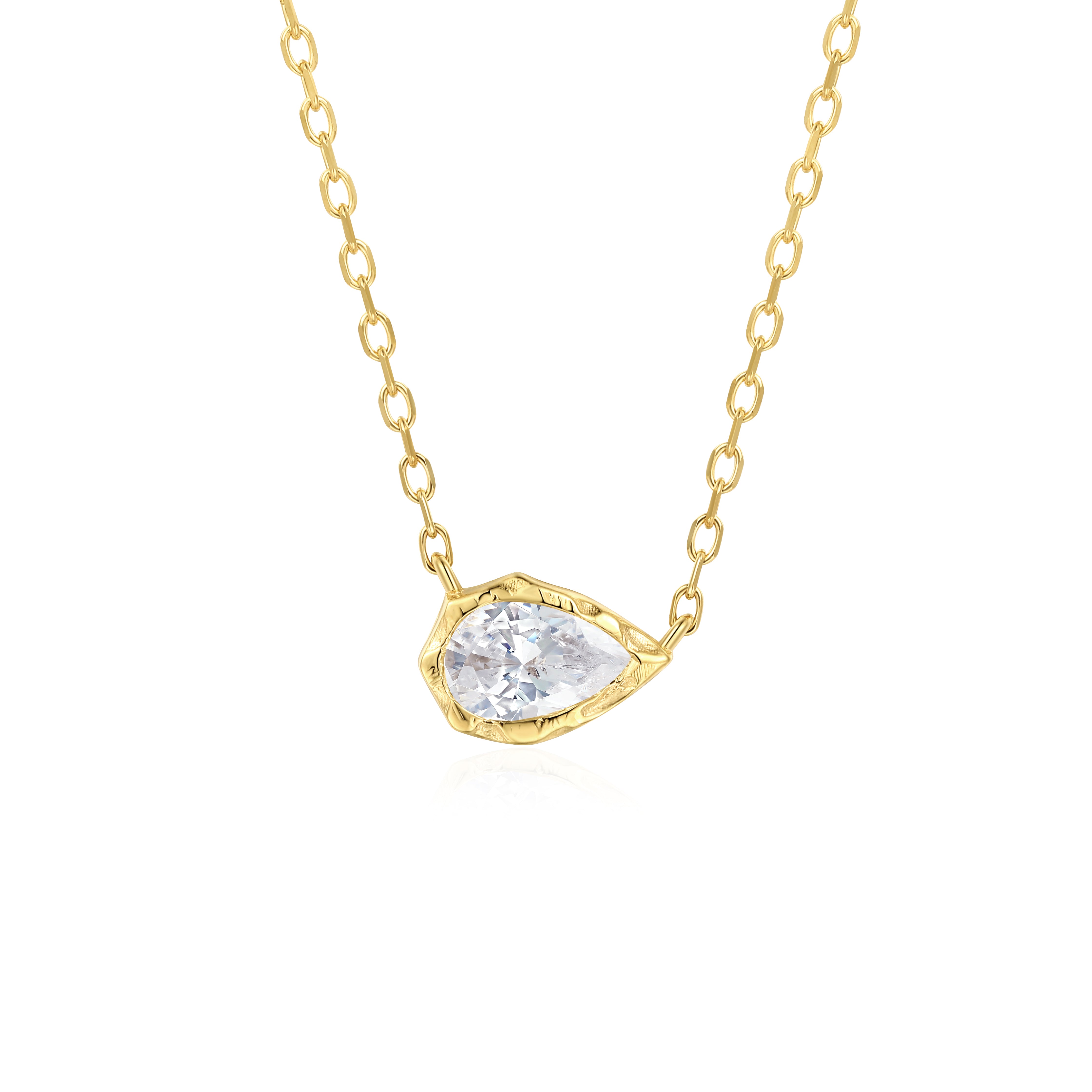 melted pear diamond bezel necklace in 10 karat yellow gold