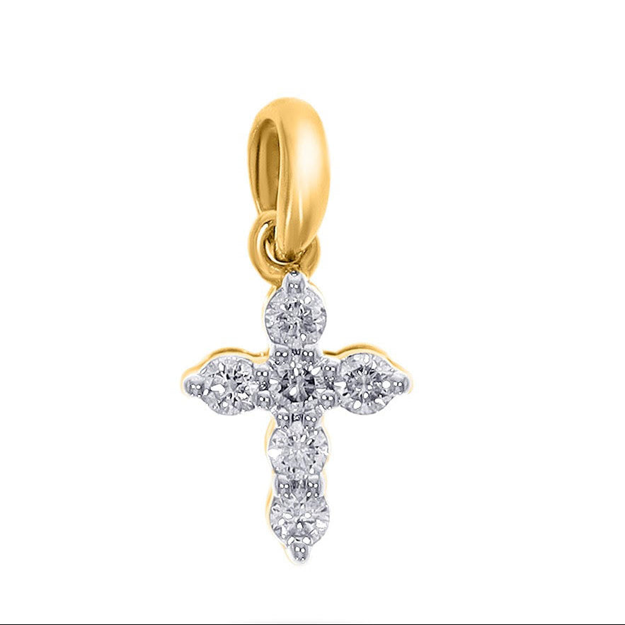 mini diamond cross pendant in yellow gold