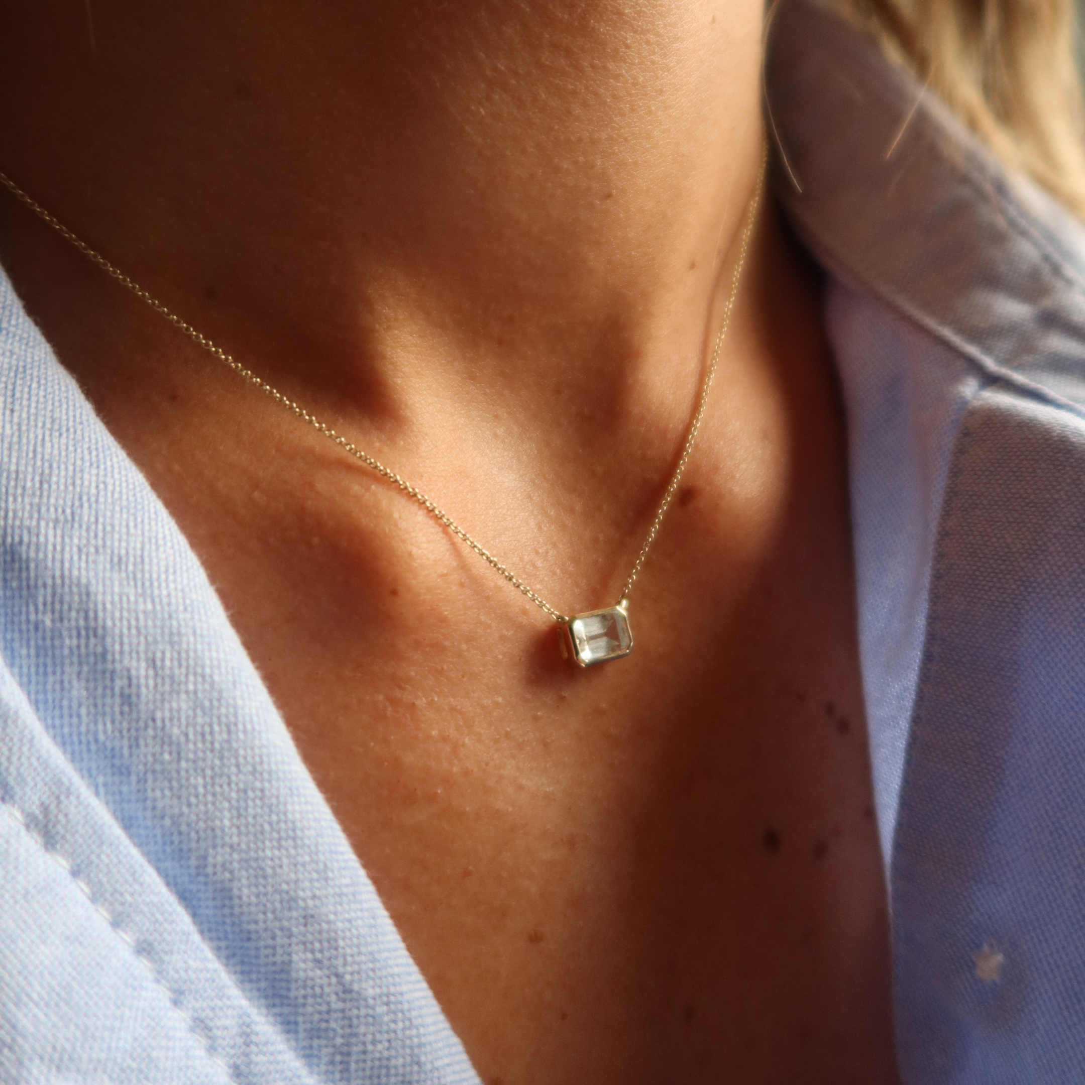 solid gold necklace with lab white sapphire bezel - fine jewellery