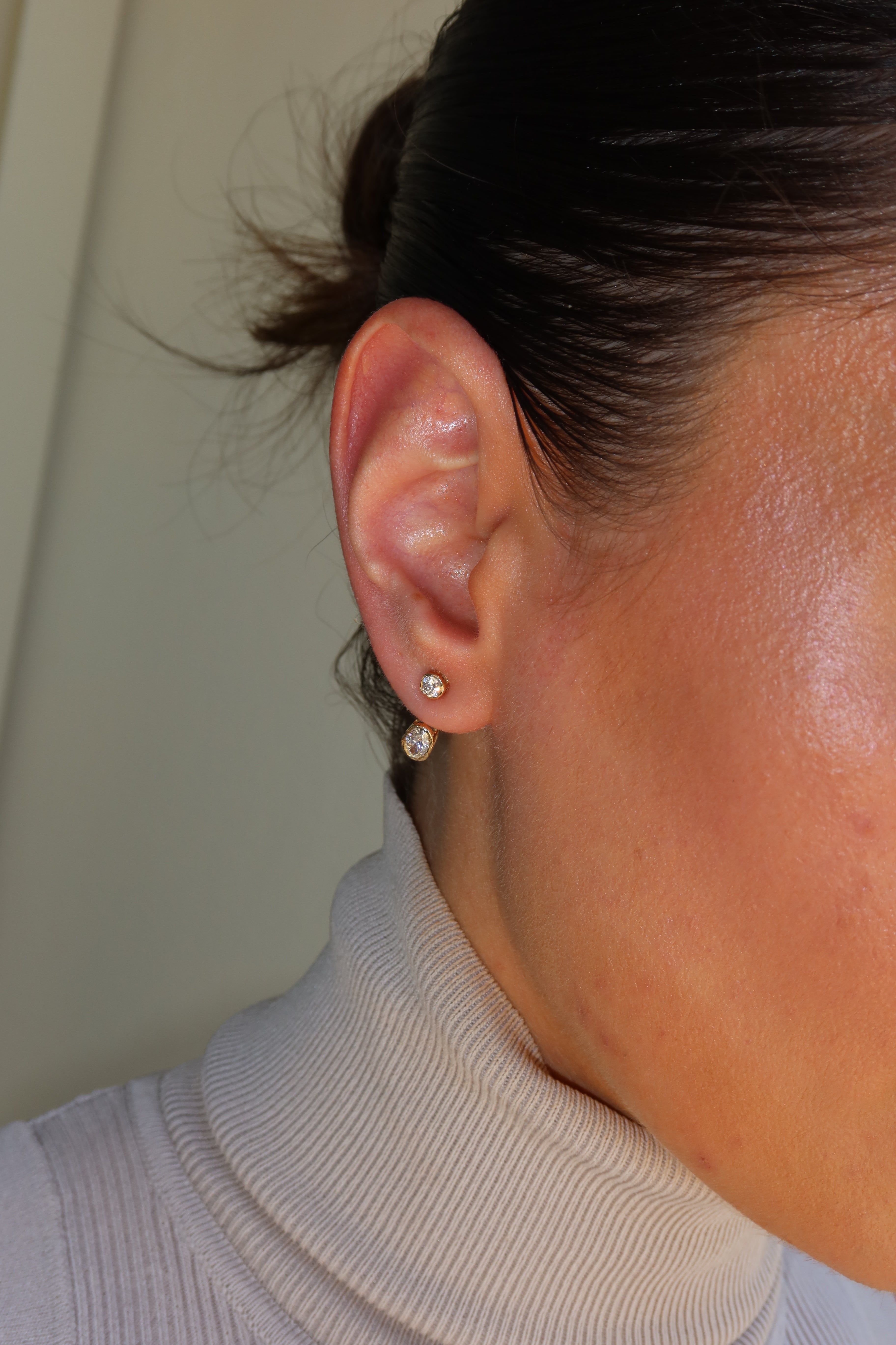 Lab Diamond Stud Earrings with Detachable Ear Jacket