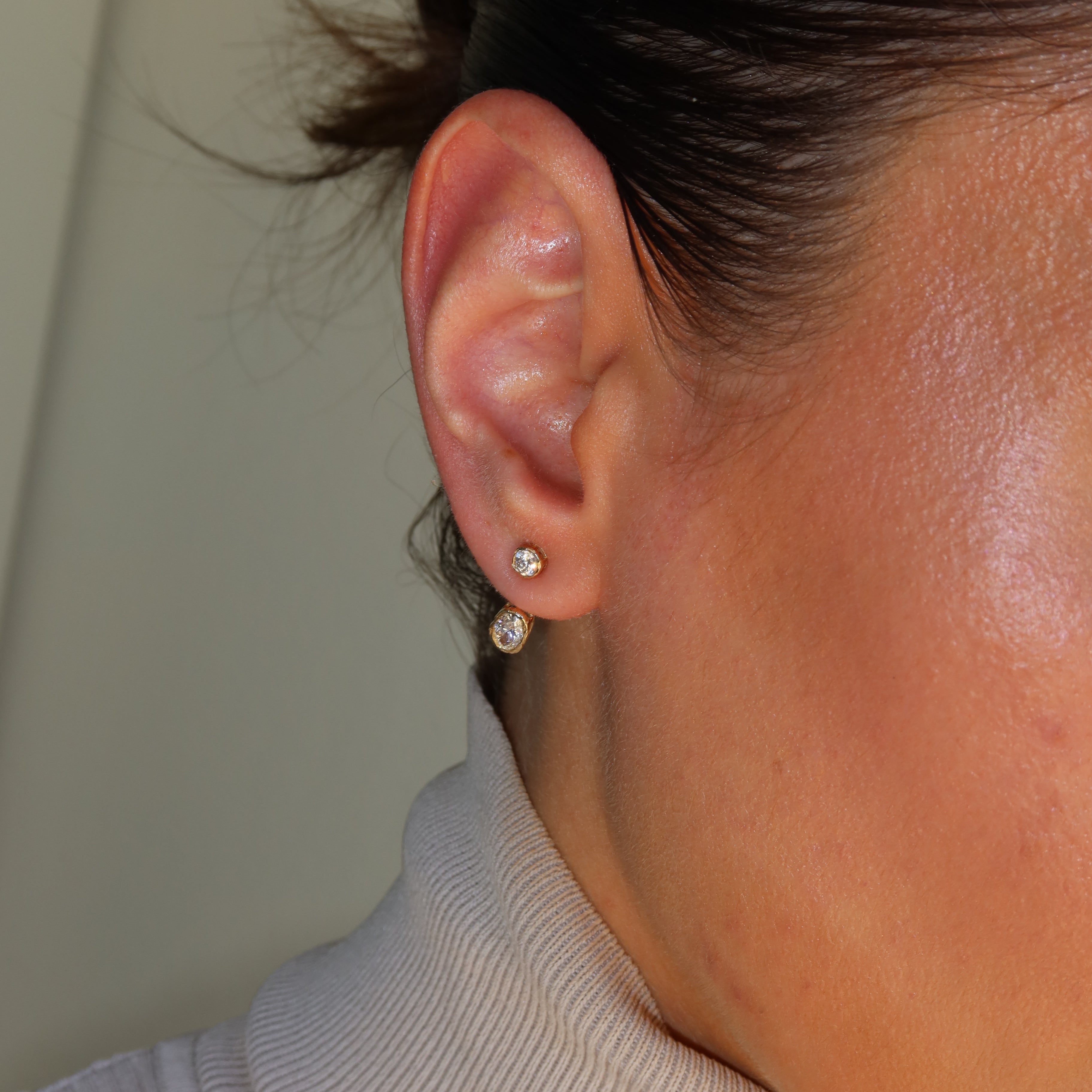 Lab Diamond Stud Earrings with Detachable Ear Jacket