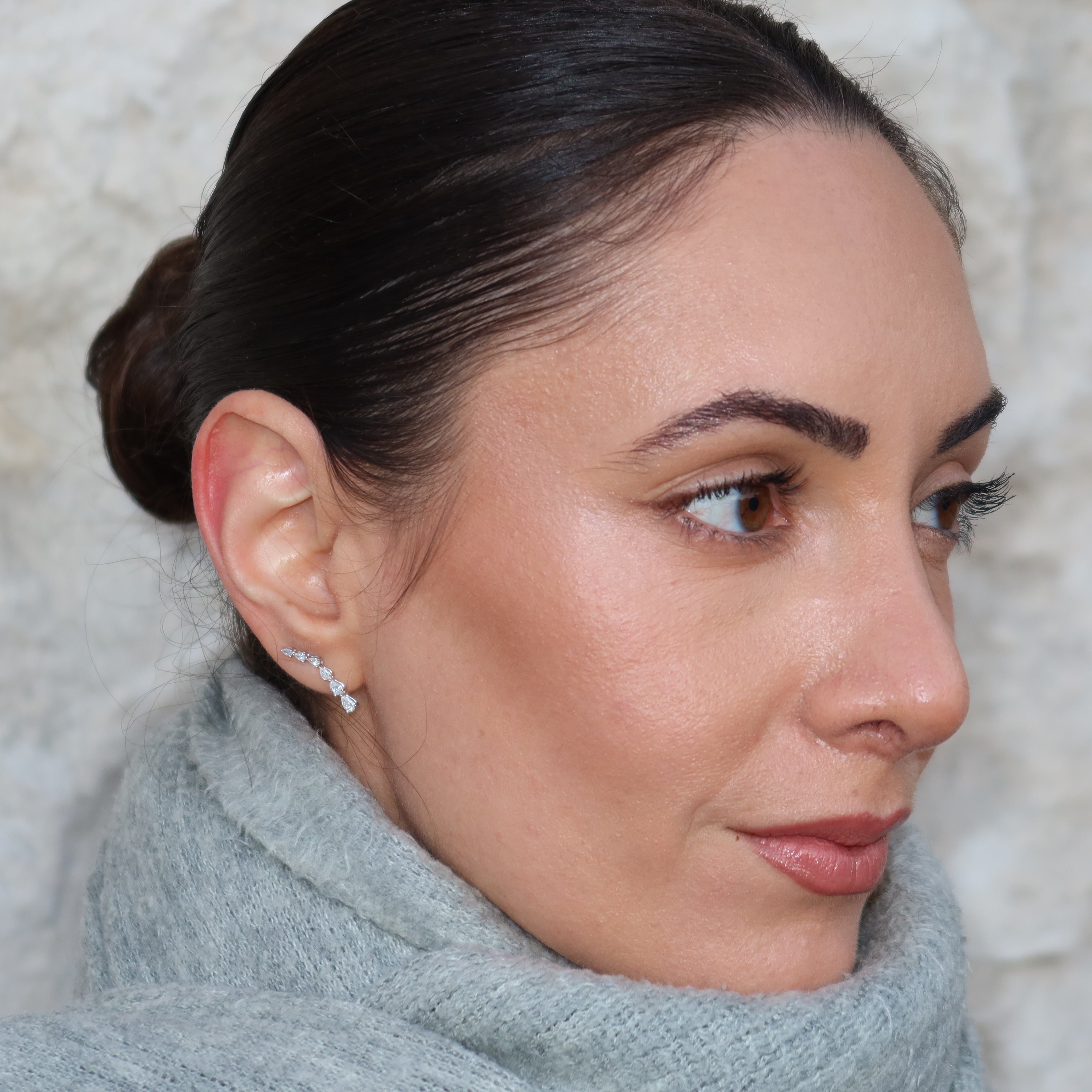 lab grown pear diamond earrings with detachable drop in 10 karat white gold