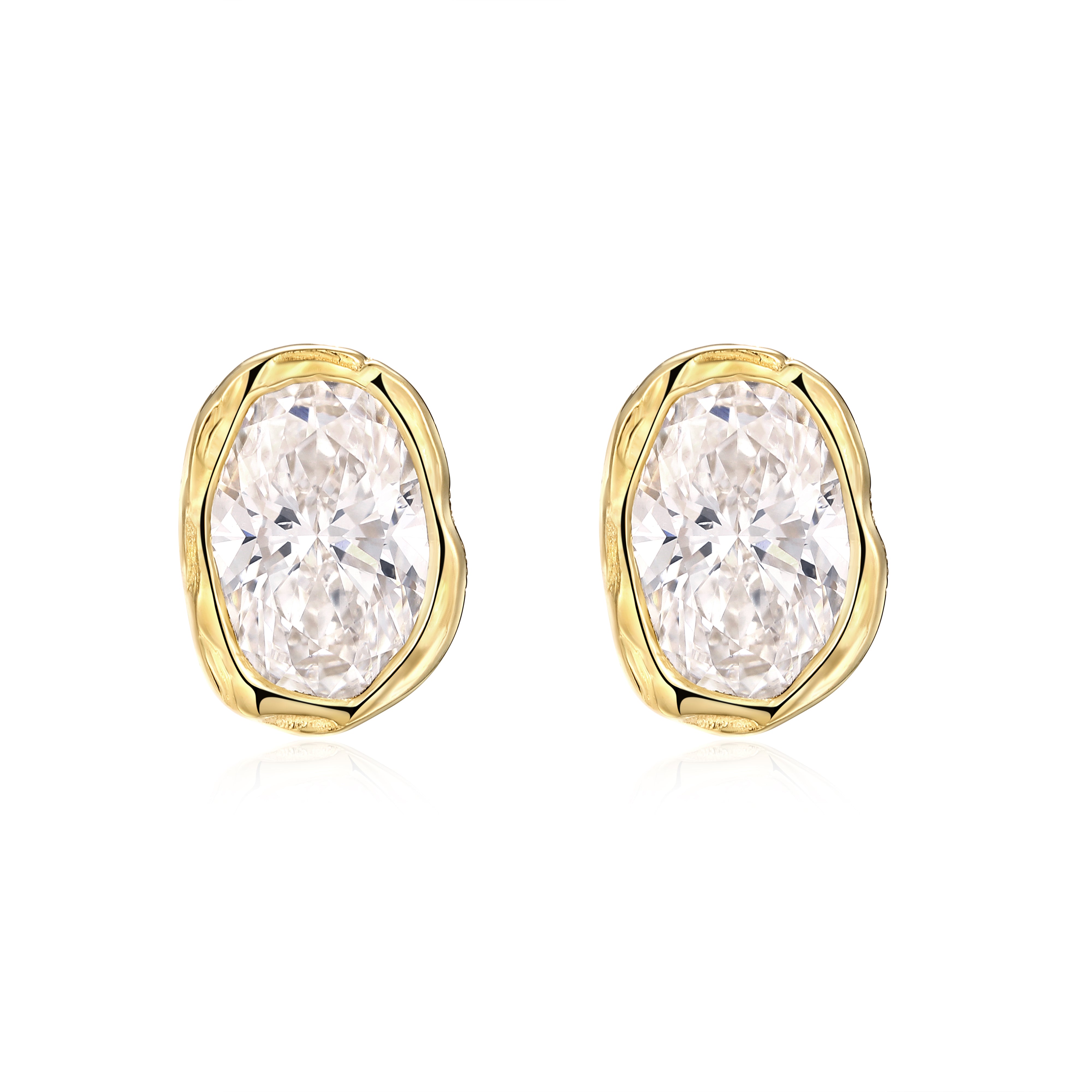 melted oval lab diamond stud earrings in 10 karat yellow gold