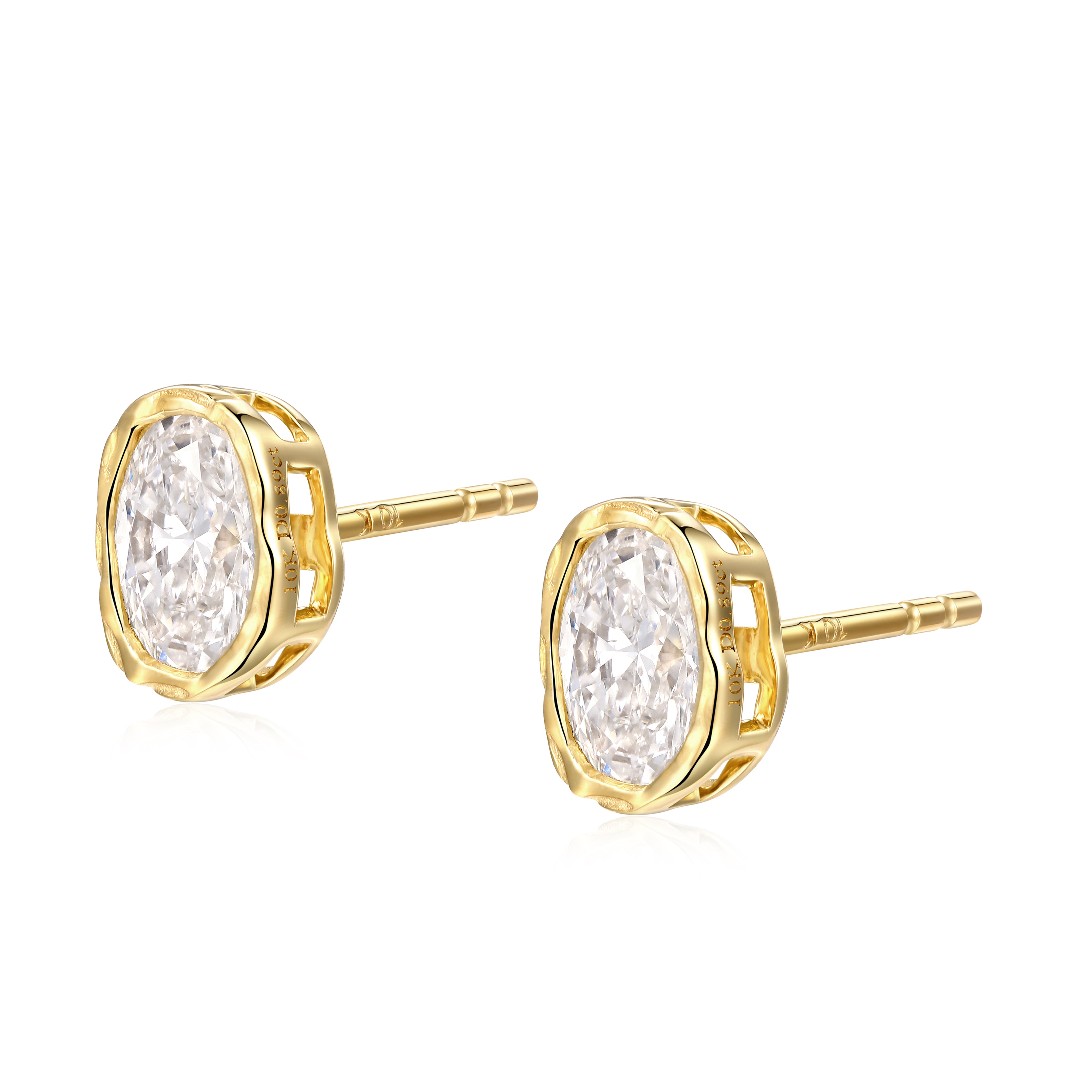 melted oval lab diamond stud earrings in 10 karat yellow gold