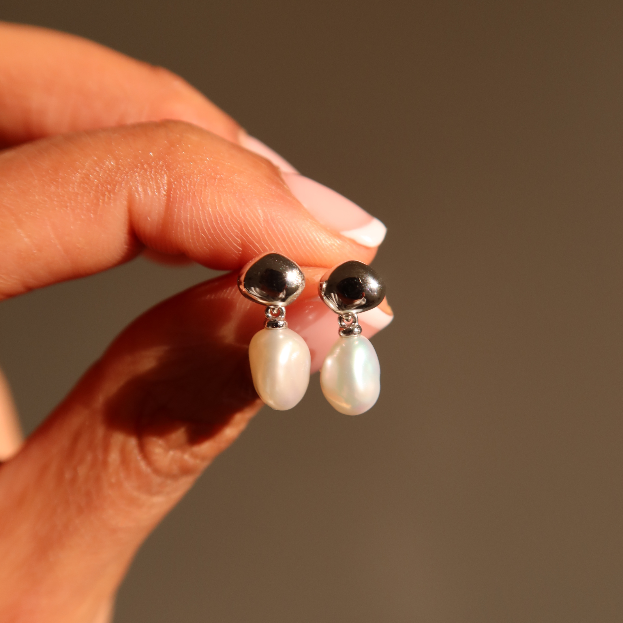 white gold stud earrings with pearl drop - wedding earrings 